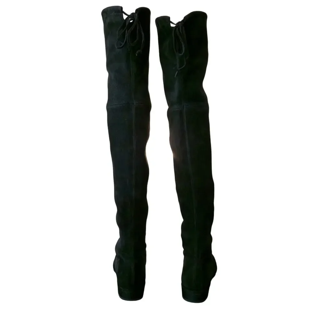 Stuart Weitzman Lowland Black Suede Over The Knee Boots Size 7M Chic Elegant